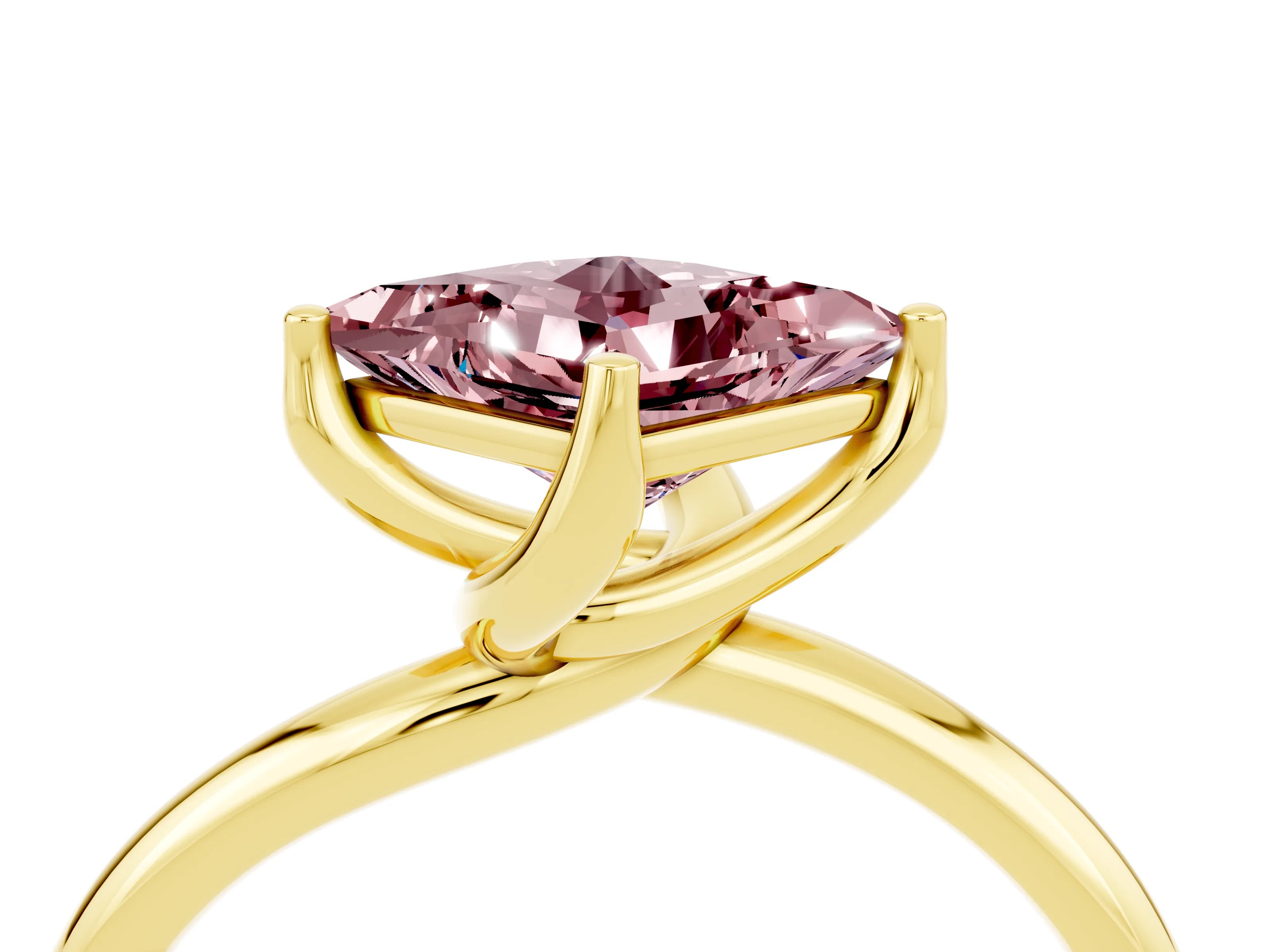 Yellow gold Princess Cut Morganite Solitaire Engagement Ring with Four-Prong Setting and Classic Band_16