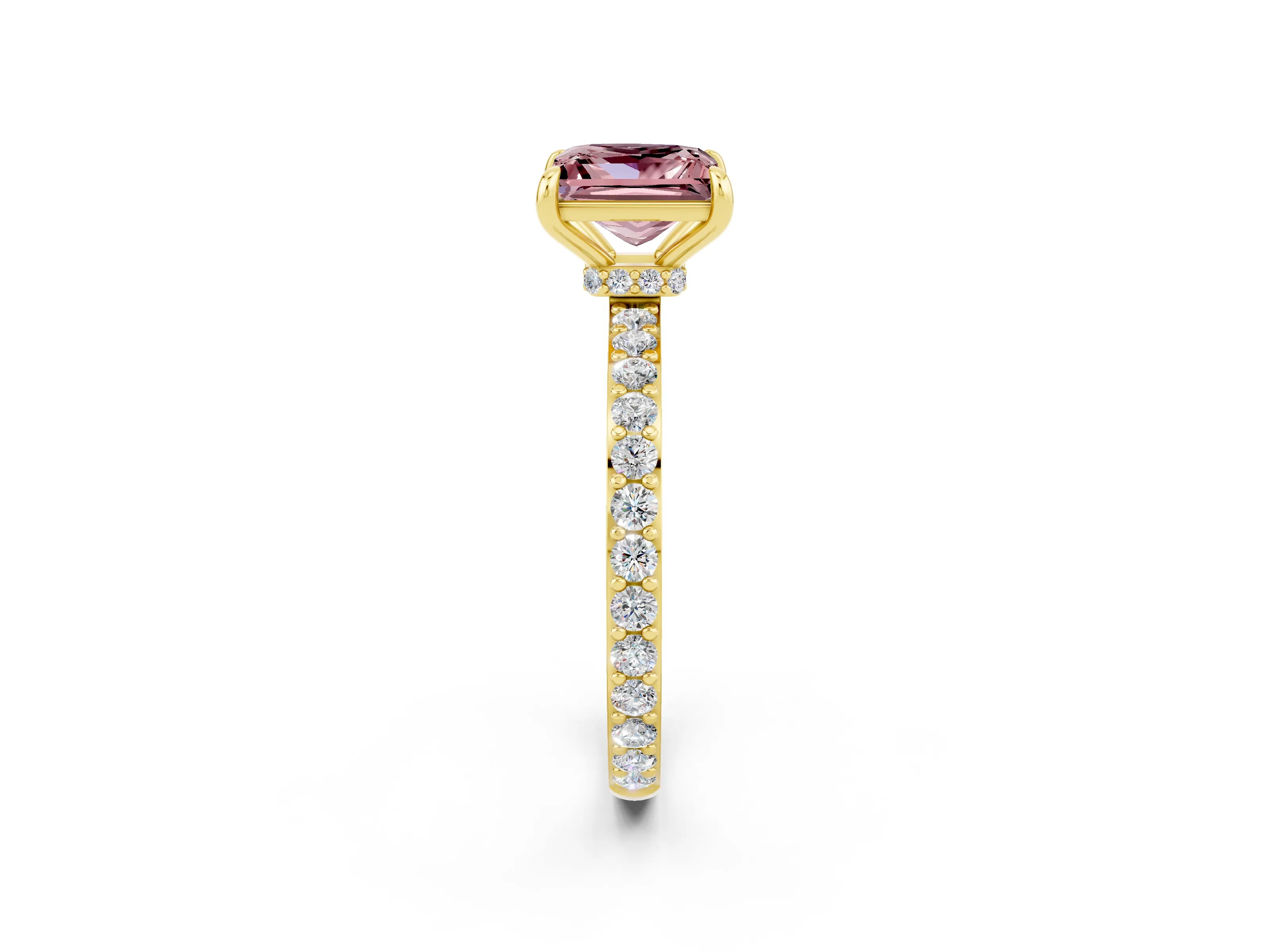 Yellow gold Princess Cut Morganite Solitaire Engagement Ring with Pavé Band and Four-Prong Setting_2