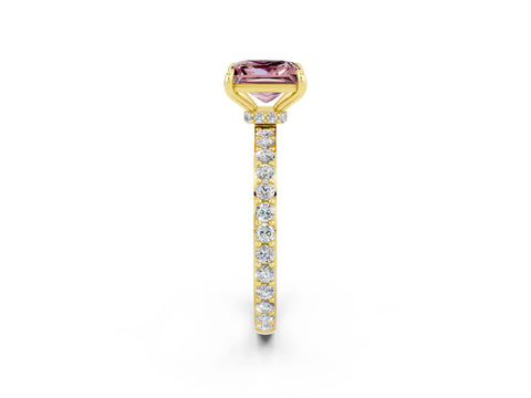 Yellow gold Princess Cut Morganite Solitaire Engagement Ring with Pavé Band and Four-Prong Setting_2