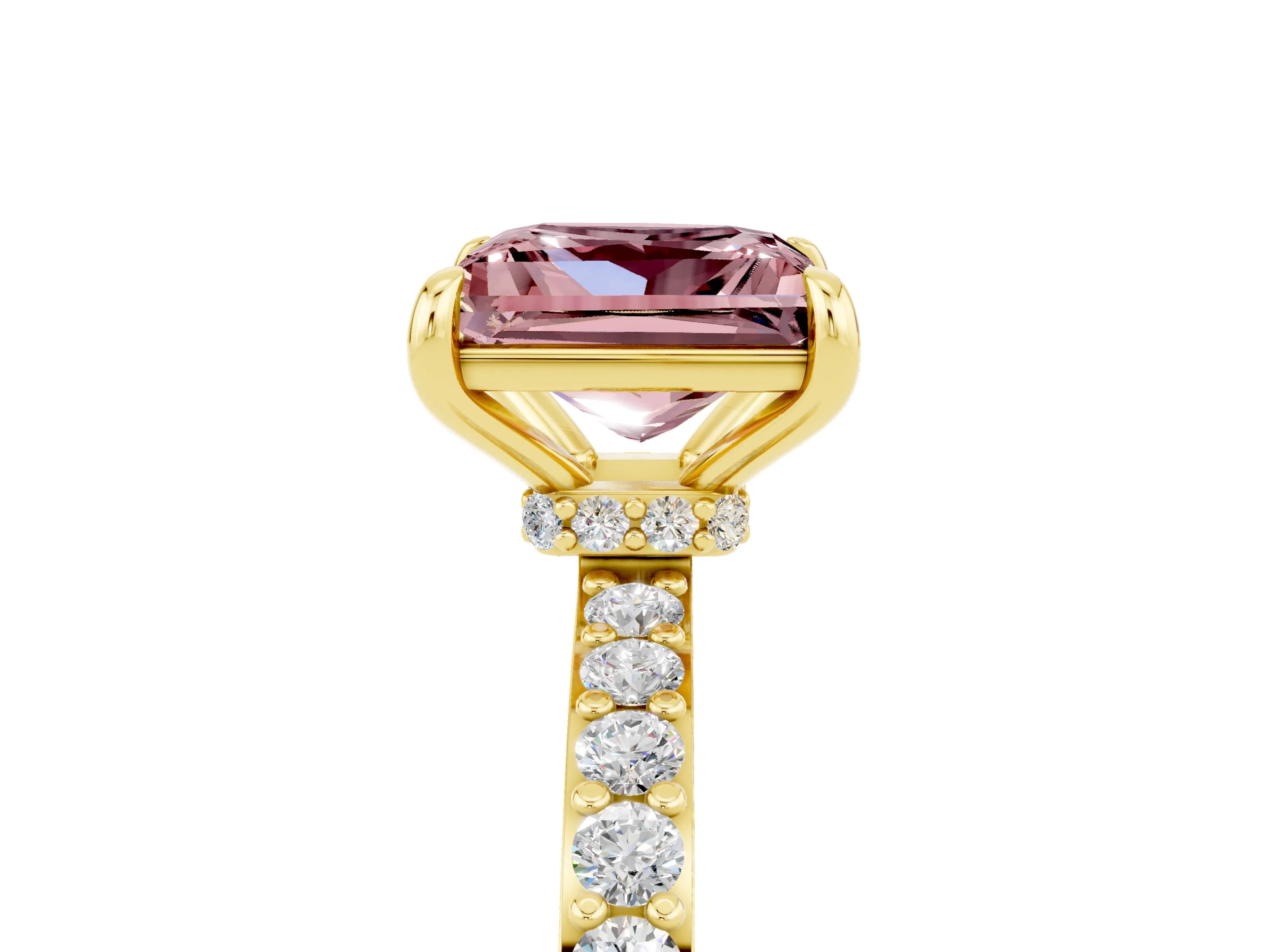Yellow gold Princess Cut Morganite Solitaire Engagement Ring with Pavé Band and Four-Prong Setting_5