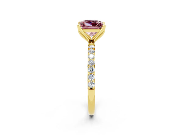 Yellow gold Princess Cut Morganite Solitaire Engagement Ring with Round  Pavé Band and Prong Setting