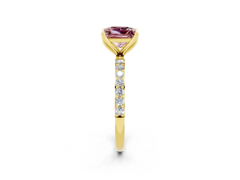 Yellow gold Princess Cut Morganite Solitaire Engagement Ring with Pavé Band and Prong Setting_2