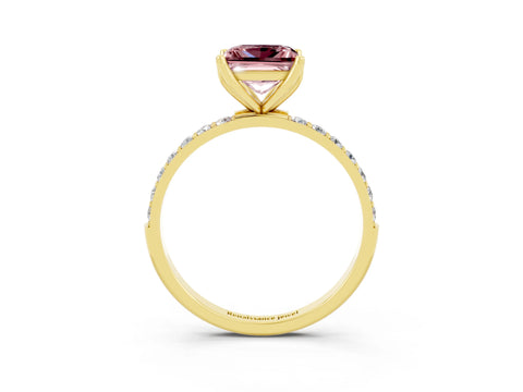 Yellow gold Princess Cut Morganite Solitaire Engagement Ring with Pavé Band and Prong Setting_3