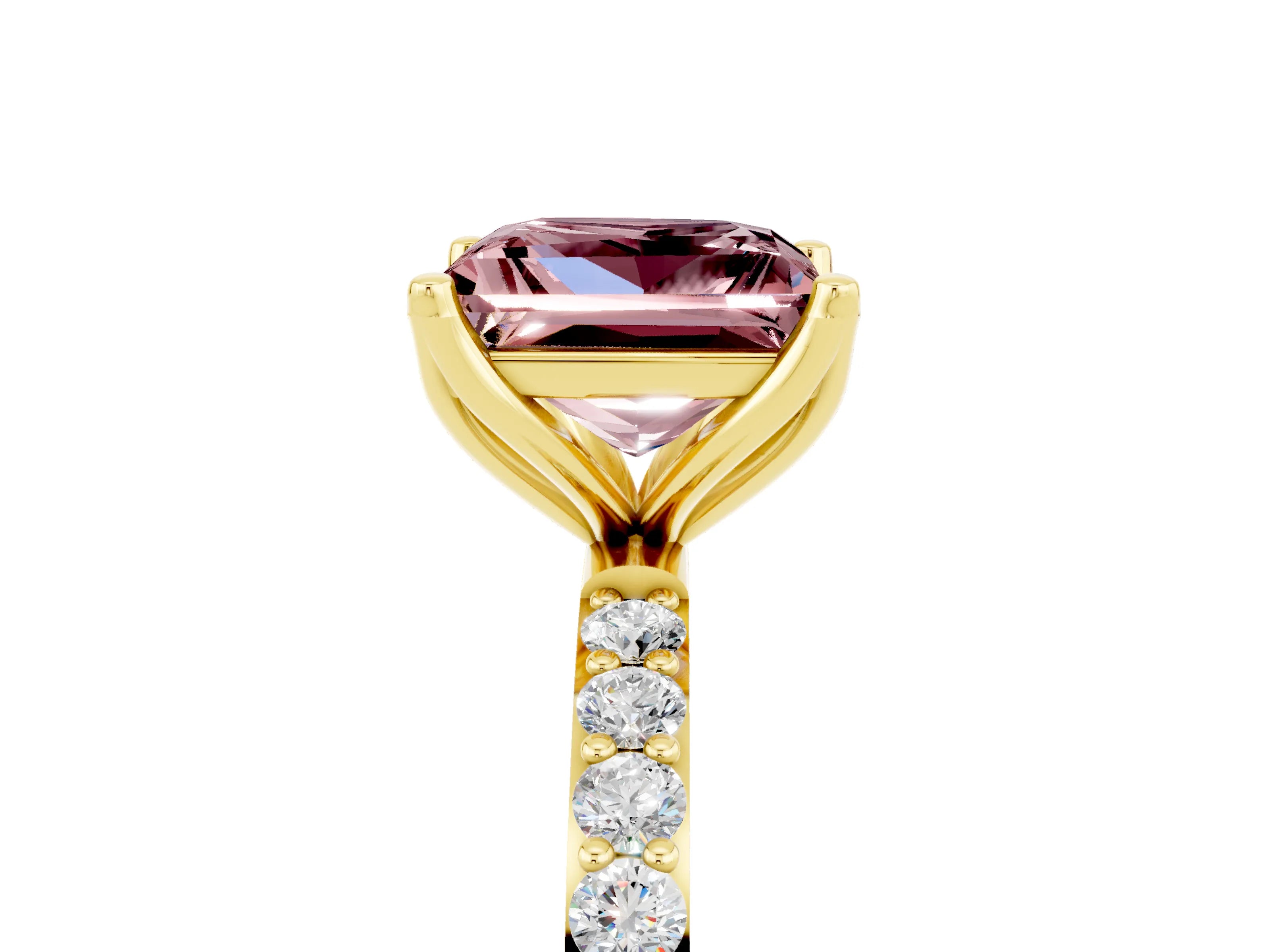 Yellow gold Princess Cut Morganite Solitaire Engagement Ring with Pavé Band and Prong Setting_5