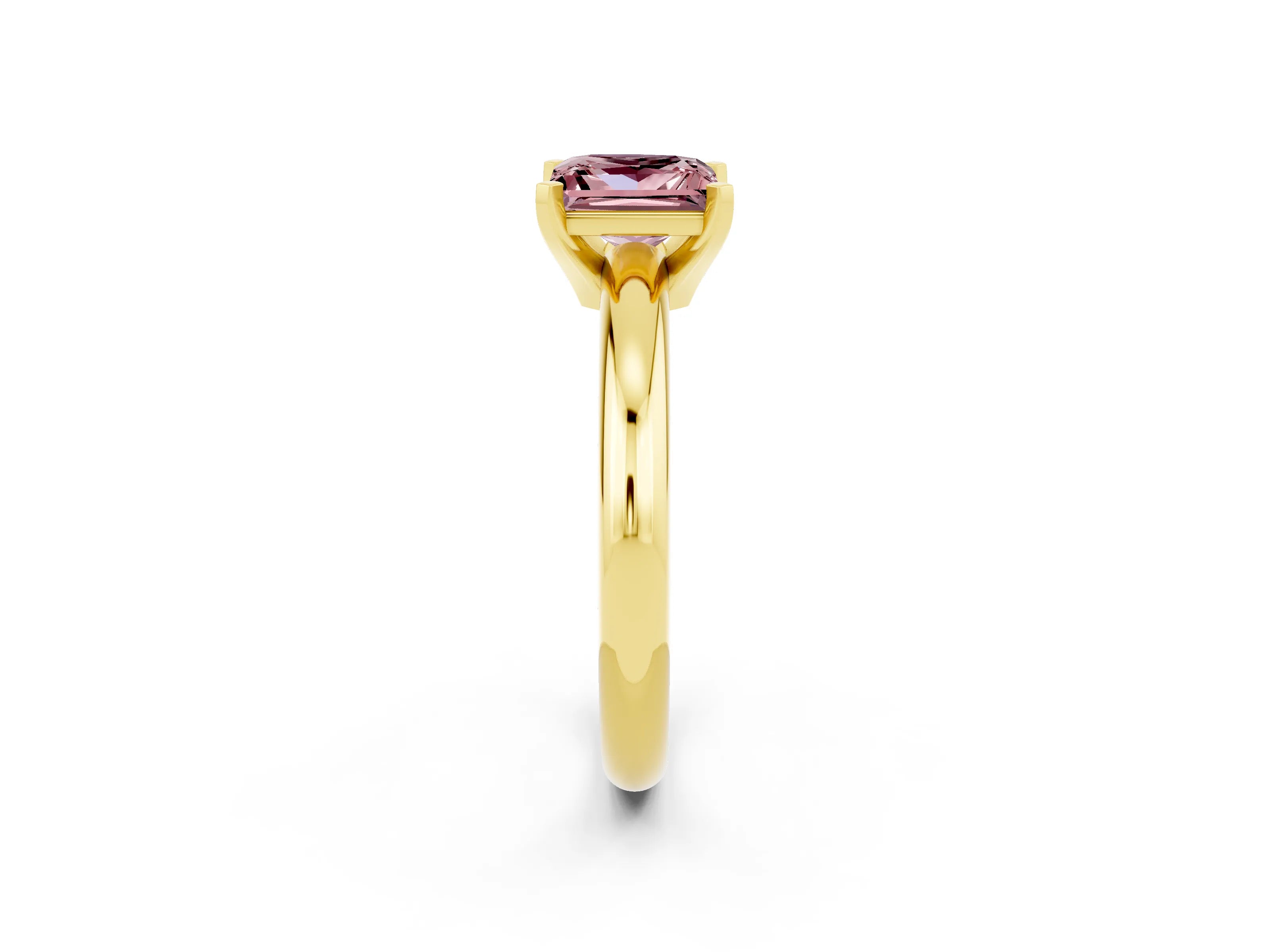 Yellow gold Princess Cut Morganite Solitaire Engagement Ring with Round Band and Four-Prong Setting_2