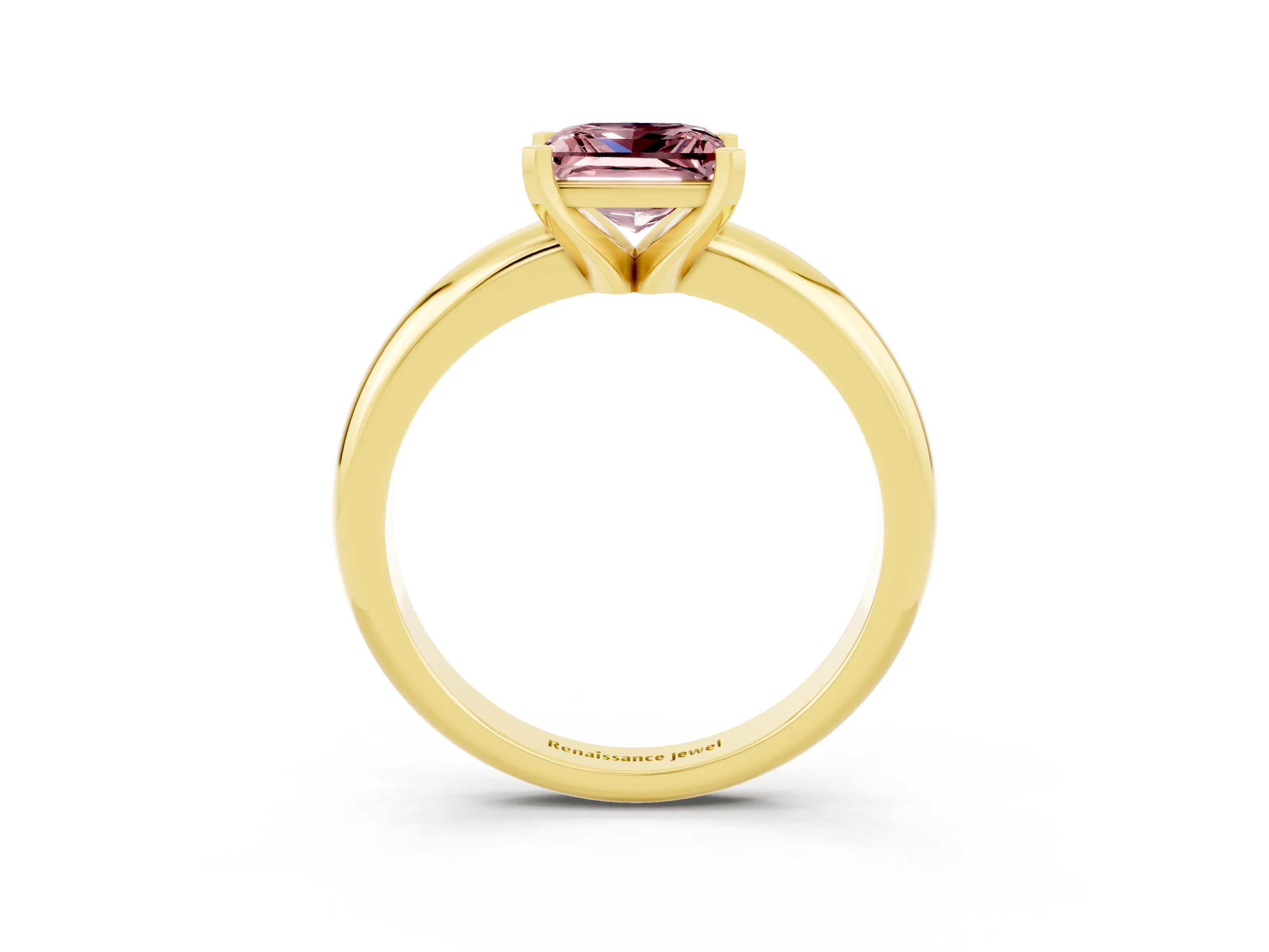Yellow gold Princess Cut Morganite Solitaire Engagement Ring with Round Band and Four-Prong Setting_3