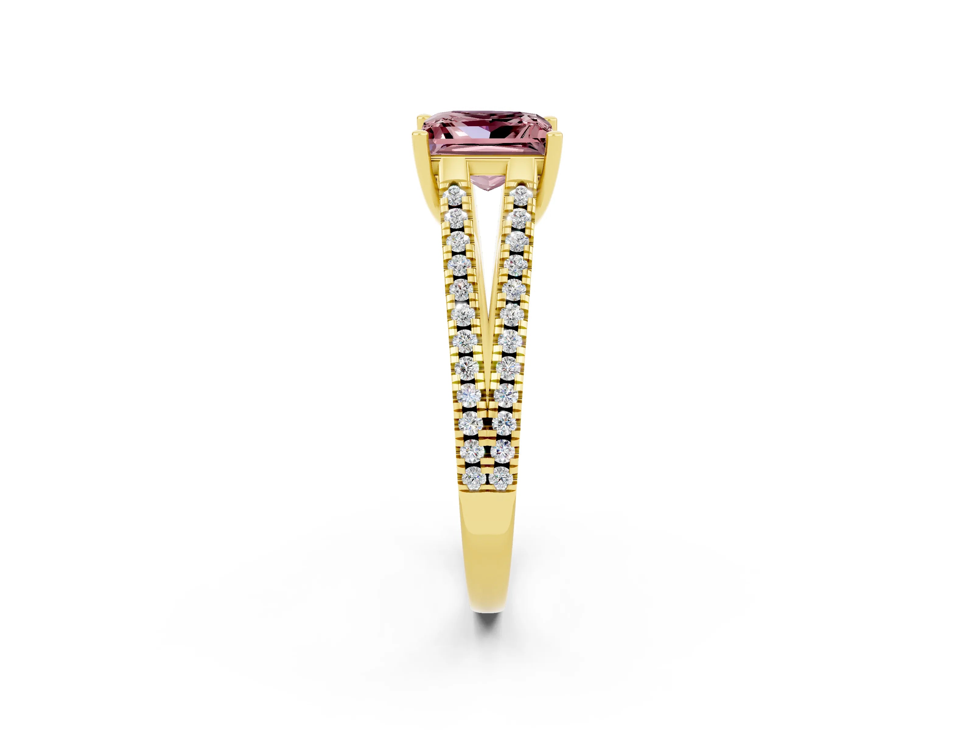 Yellow gold Princess Cut Morganite Solitaire Engagement Ring with Split Shank Pavé Band_2