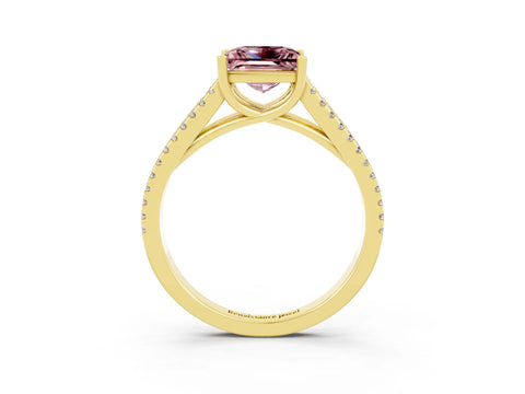 Yellow gold Princess Cut Morganite Solitaire Engagement Ring with Split Shank Pavé Band_3