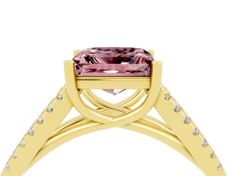 Yellow gold Princess Cut Morganite Solitaire Engagement Ring with Split Shank Pavé Band_4
