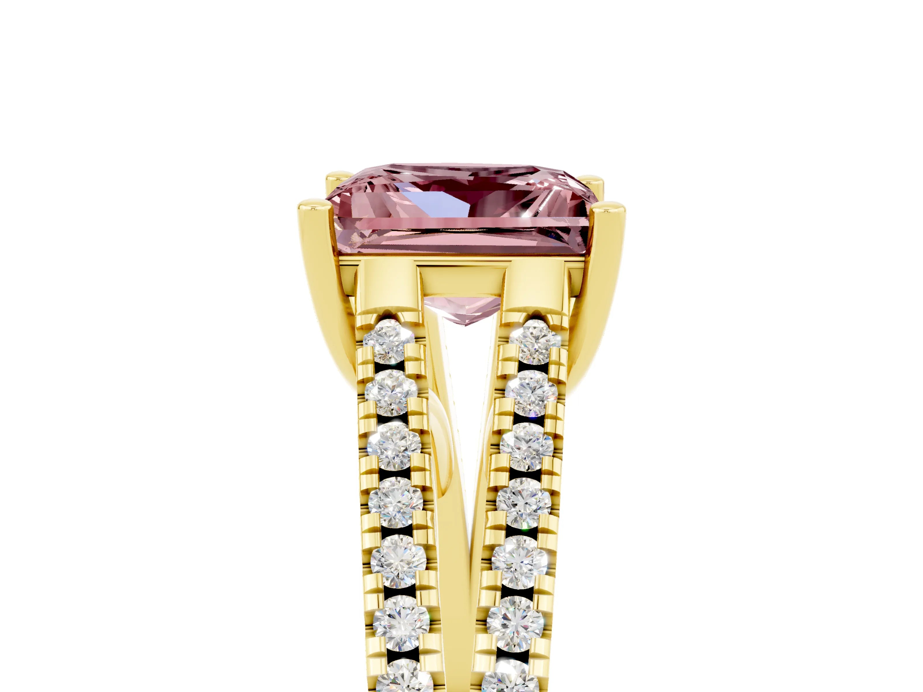 Yellow gold Princess Cut Morganite Solitaire Engagement Ring with Split Shank Pavé Band_5