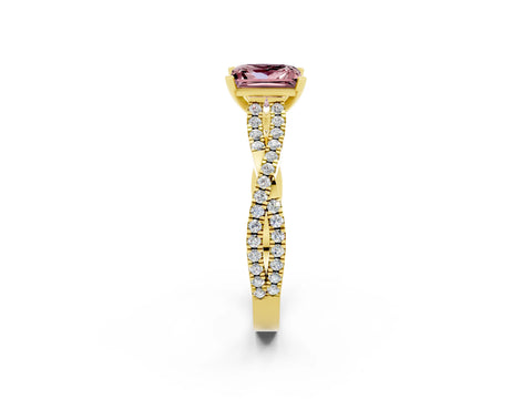 Yellow gold Princess Cut Morganite Solitaire Engagement Ring with Twisted Pavé Band and Four-Prong Setting_14