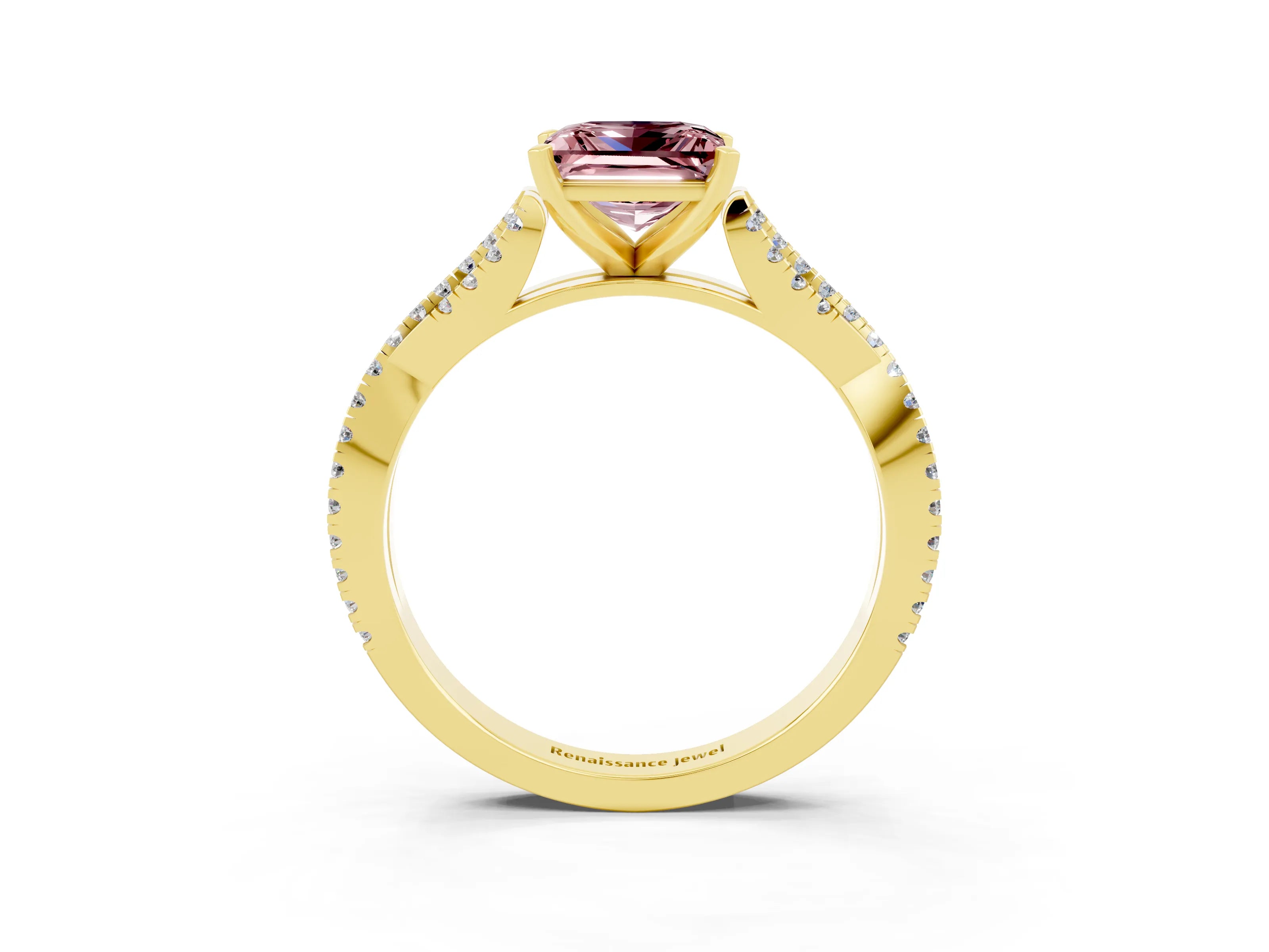 Yellow gold Princess Cut Morganite Solitaire Engagement Ring with Twisted Pavé Band and Four-Prong Setting_15