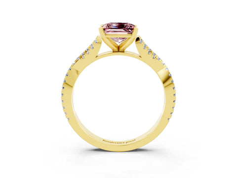 Yellow gold Princess Cut Morganite Solitaire Engagement Ring with Twisted Pavé Band and Four-Prong Setting_15