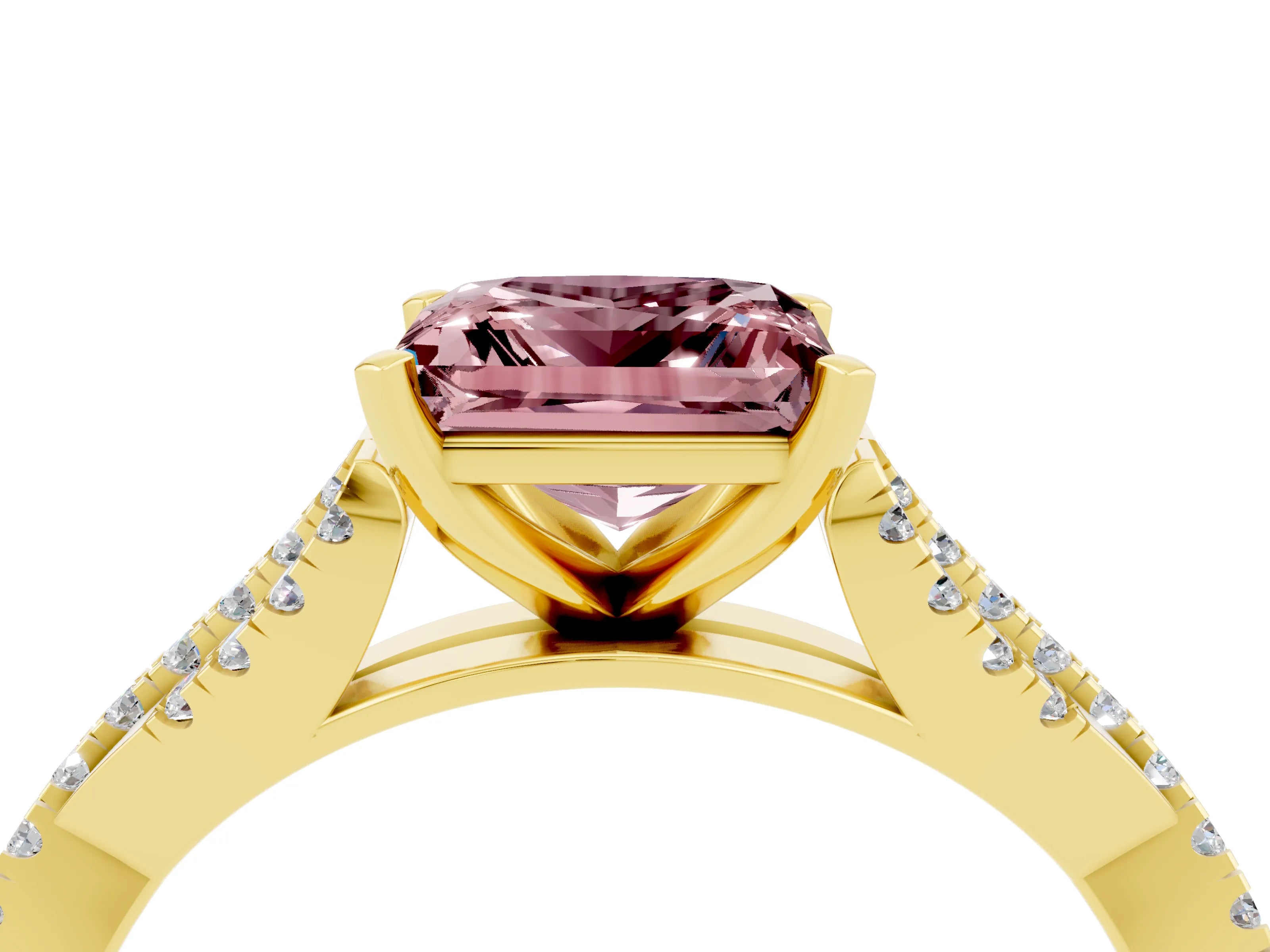 Yellow gold Princess Cut Morganite Solitaire Engagement Ring with Twisted Pavé Band and Four-Prong Setting_16