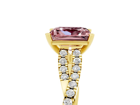 Yellow gold Princess Cut Morganite Solitaire Engagement Ring with Twisted Pavé Band and Four-Prong Setting_17