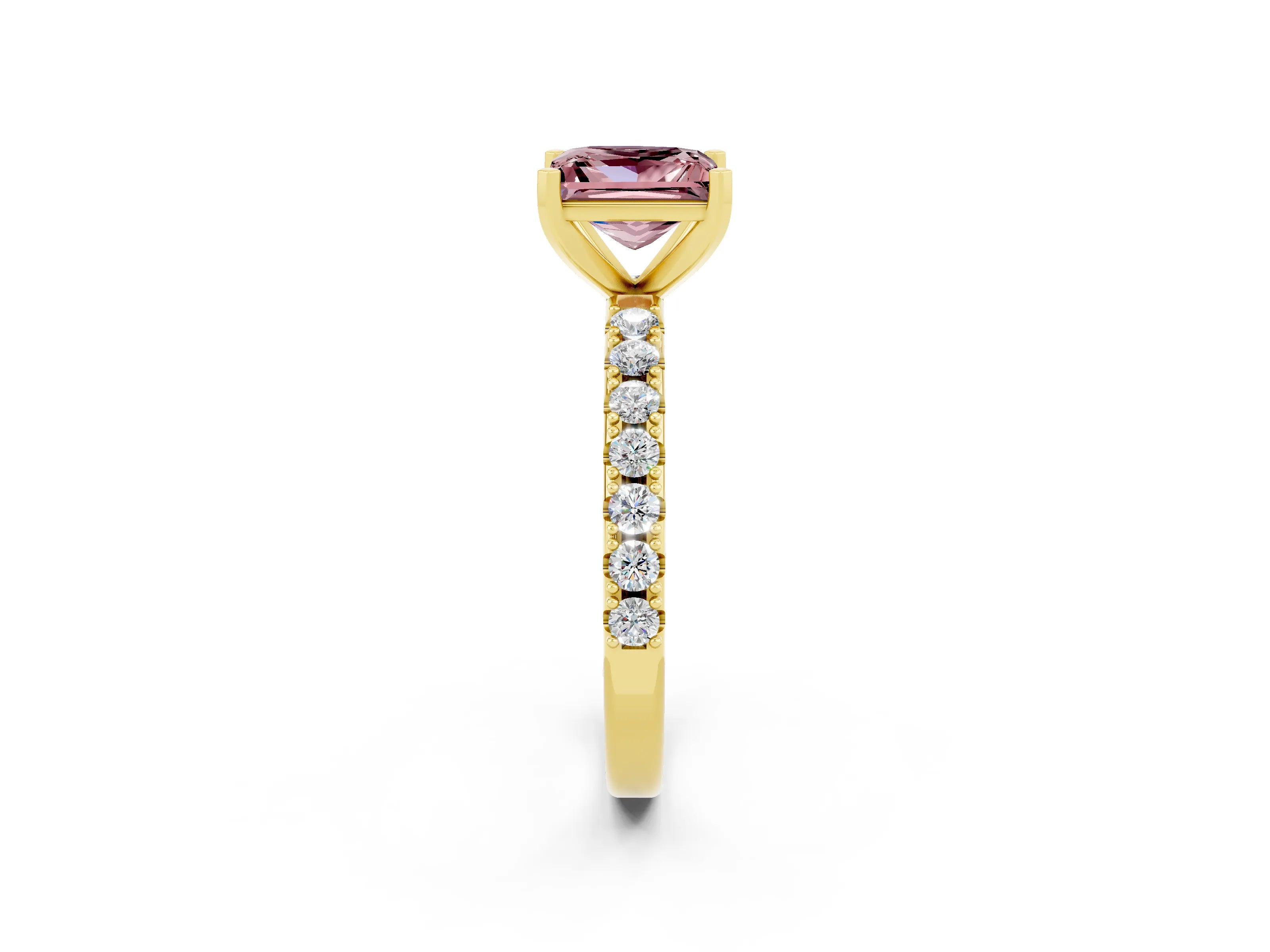Yellow gold Princess Cut Morganite Solitaire Pavé Band with Four-Prong Setting_2
