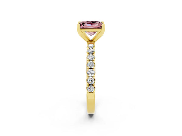 Yellow gold Princess Cut Morganite Solitaire Pavé Band with Four-Prong Setting