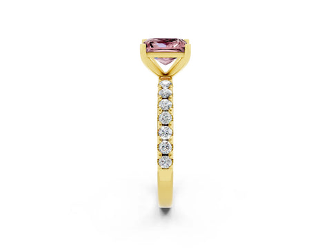 Yellow gold Princess Cut Morganite Solitaire Pavé Band with Four-Prong Setting_2