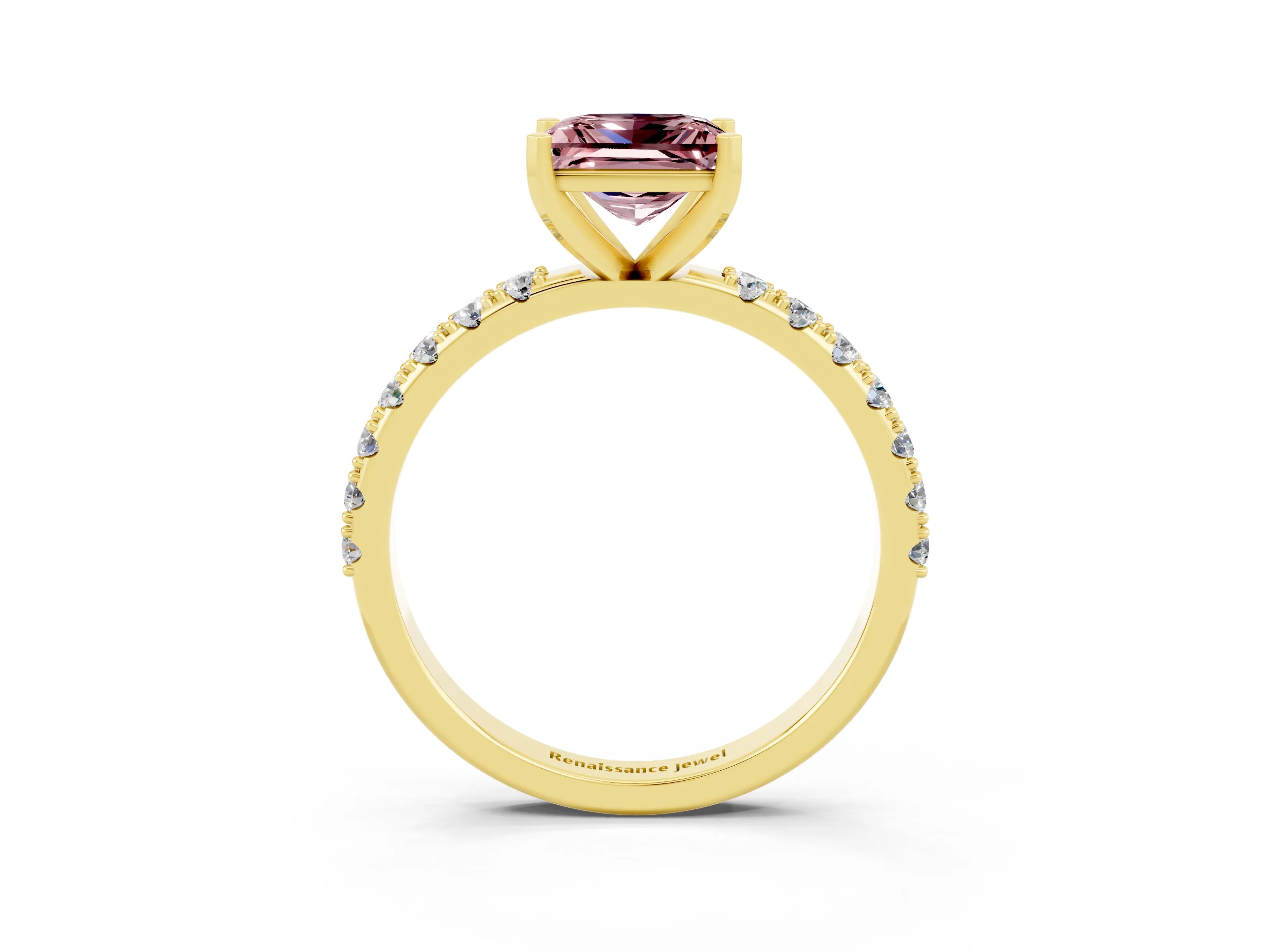 Yellow gold Princess Cut Morganite Solitaire Pavé Band with Four-Prong Setting_3