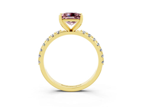 Yellow gold Princess Cut Morganite Solitaire Pavé Band with Four-Prong Setting_3
