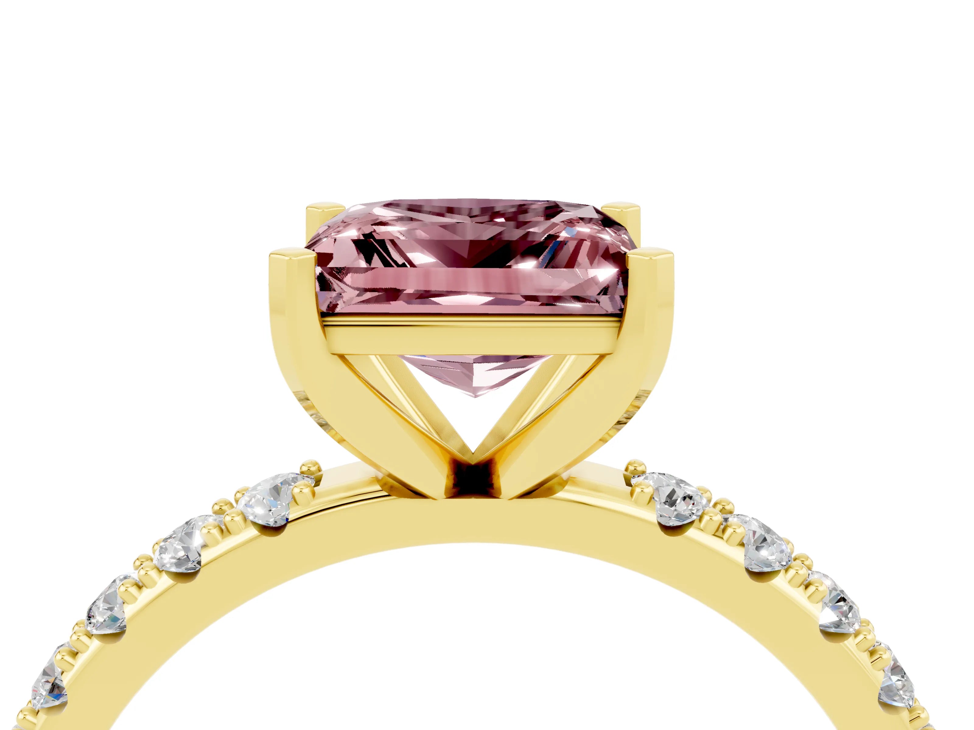 Yellow gold Princess Cut Morganite Solitaire Pavé Band with Four-Prong Setting_4