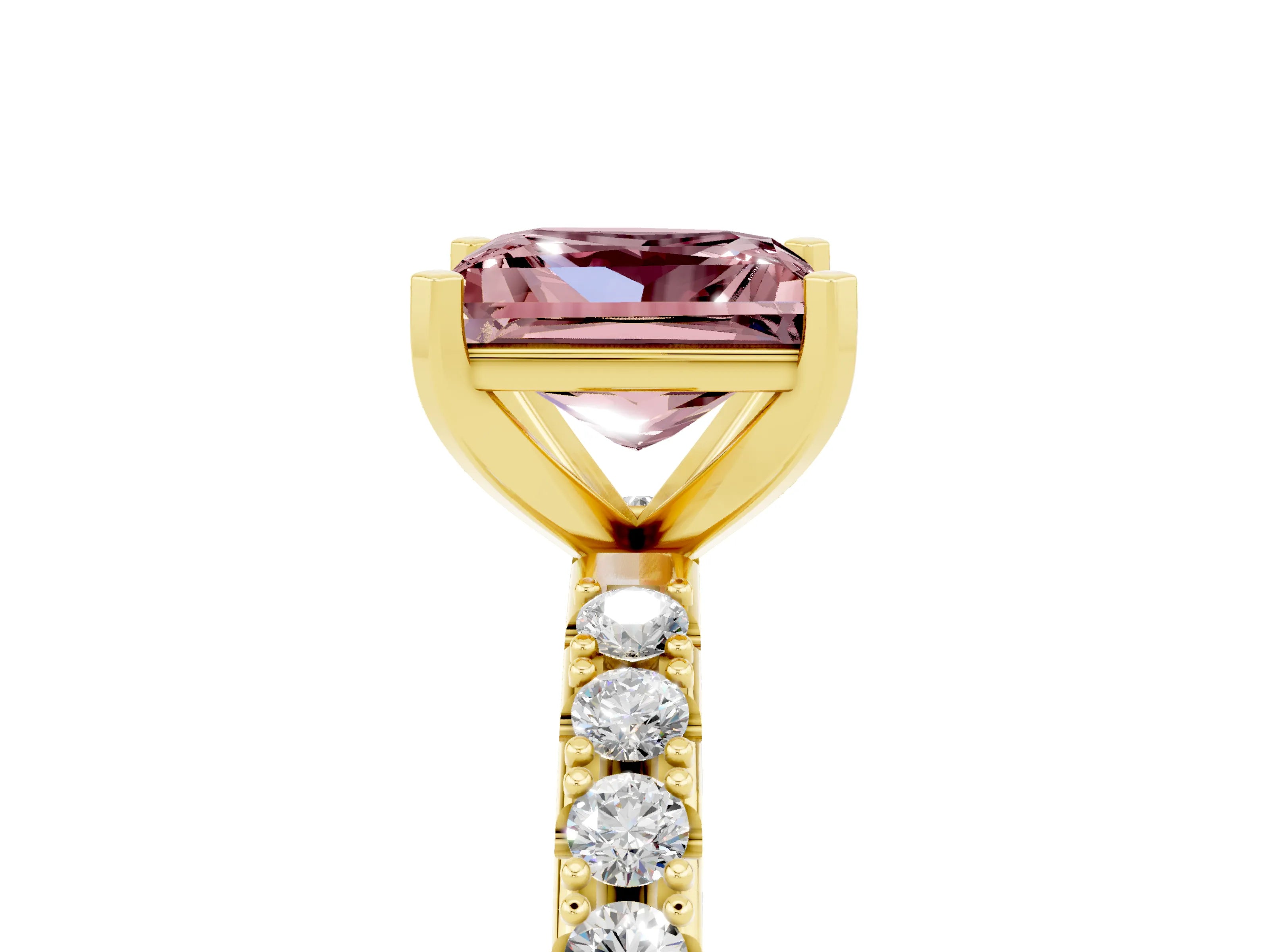 Yellow gold Princess Cut Morganite Solitaire Pavé Band with Four-Prong Setting_5