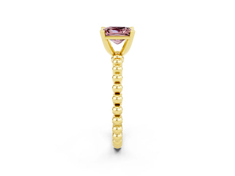 Yellow gold Princess Cut Morganite Solitaire Ring with Beaded Band and Prong Setting_2