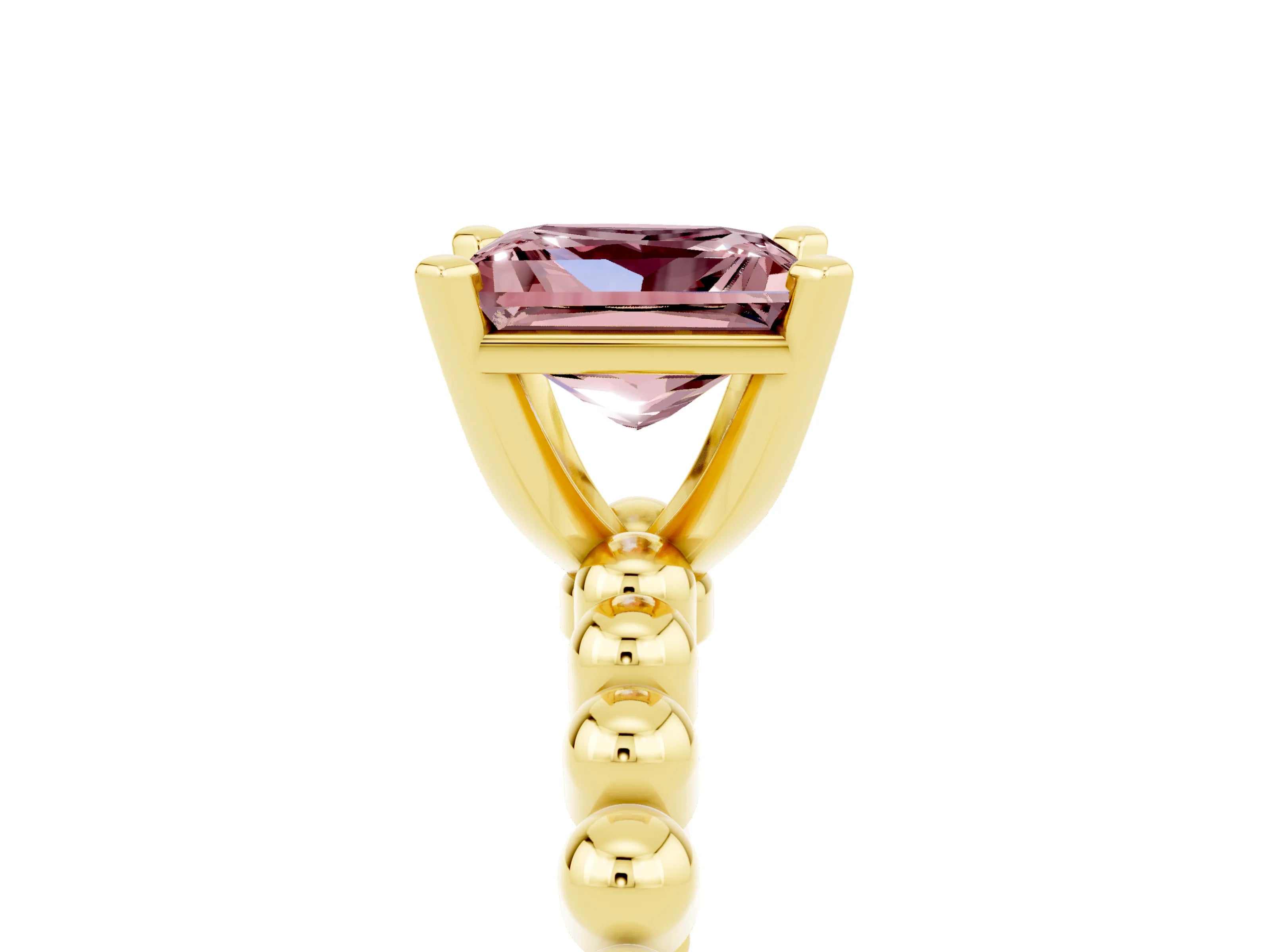 Yellow gold Princess Cut Morganite Solitaire Ring with Beaded Band and Prong Setting_5