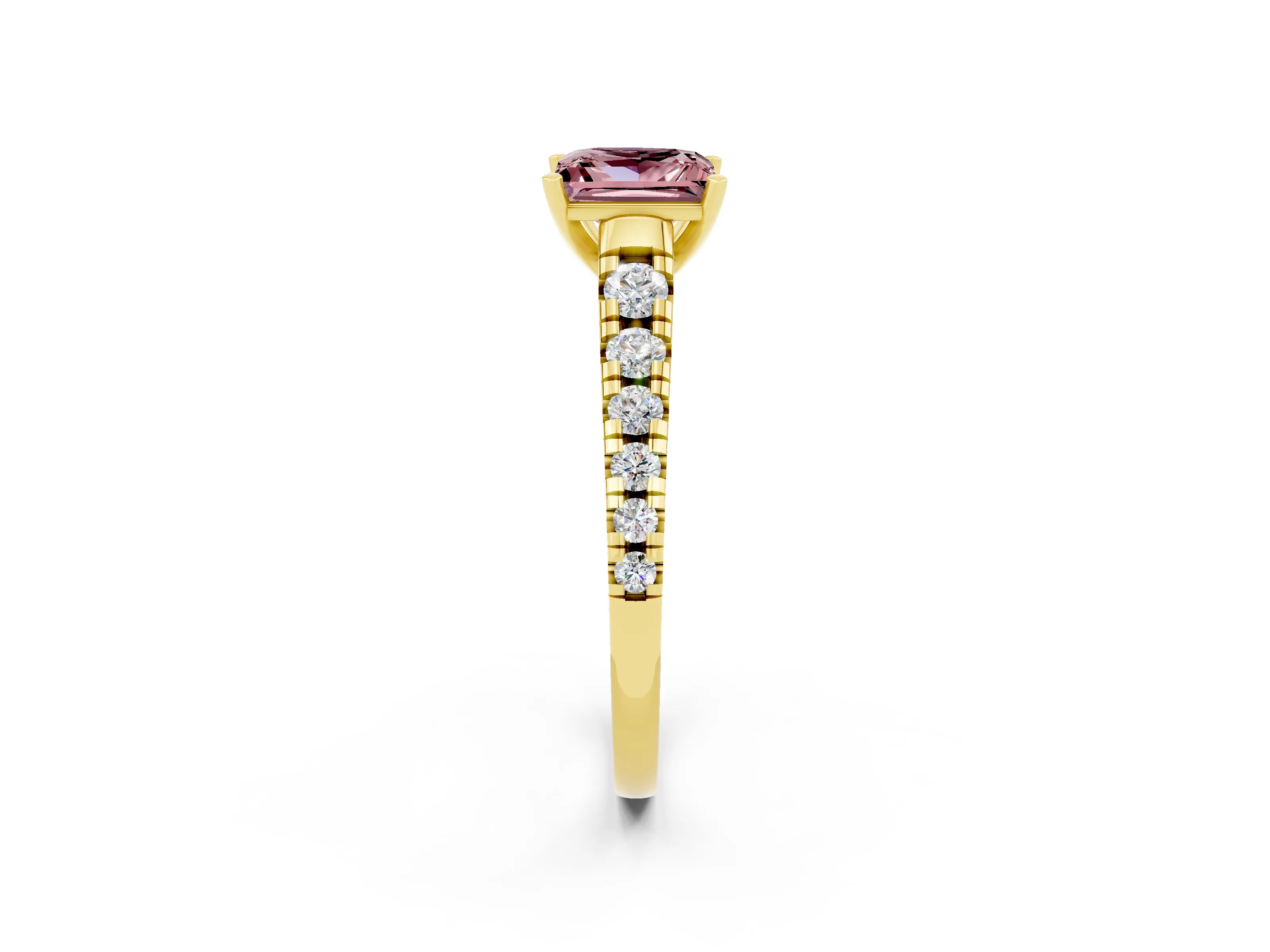 Yellow gold Princess Cut Morganite Solitaire Ring with Cathedral Setting and Pavé Band_2