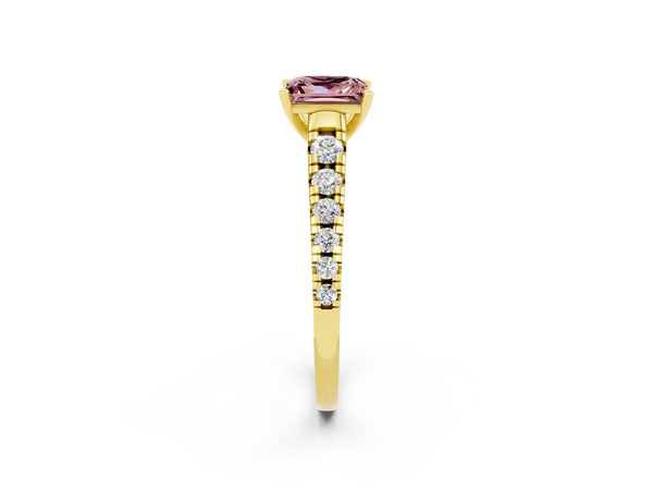 Yellow gold Princess Cut Morganite Cathedral Solitaire Ring with Round  Pavé Band
