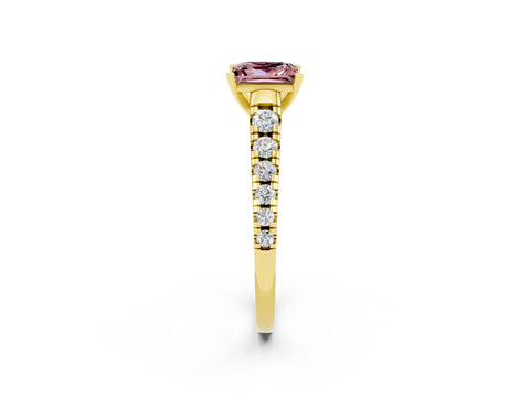 Yellow gold Princess Cut Morganite Solitaire Ring with Cathedral Setting and Pavé Band_2