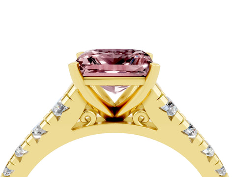 Yellow gold Princess Cut Morganite Solitaire Ring with Cathedral Setting and Pavé Band_4
