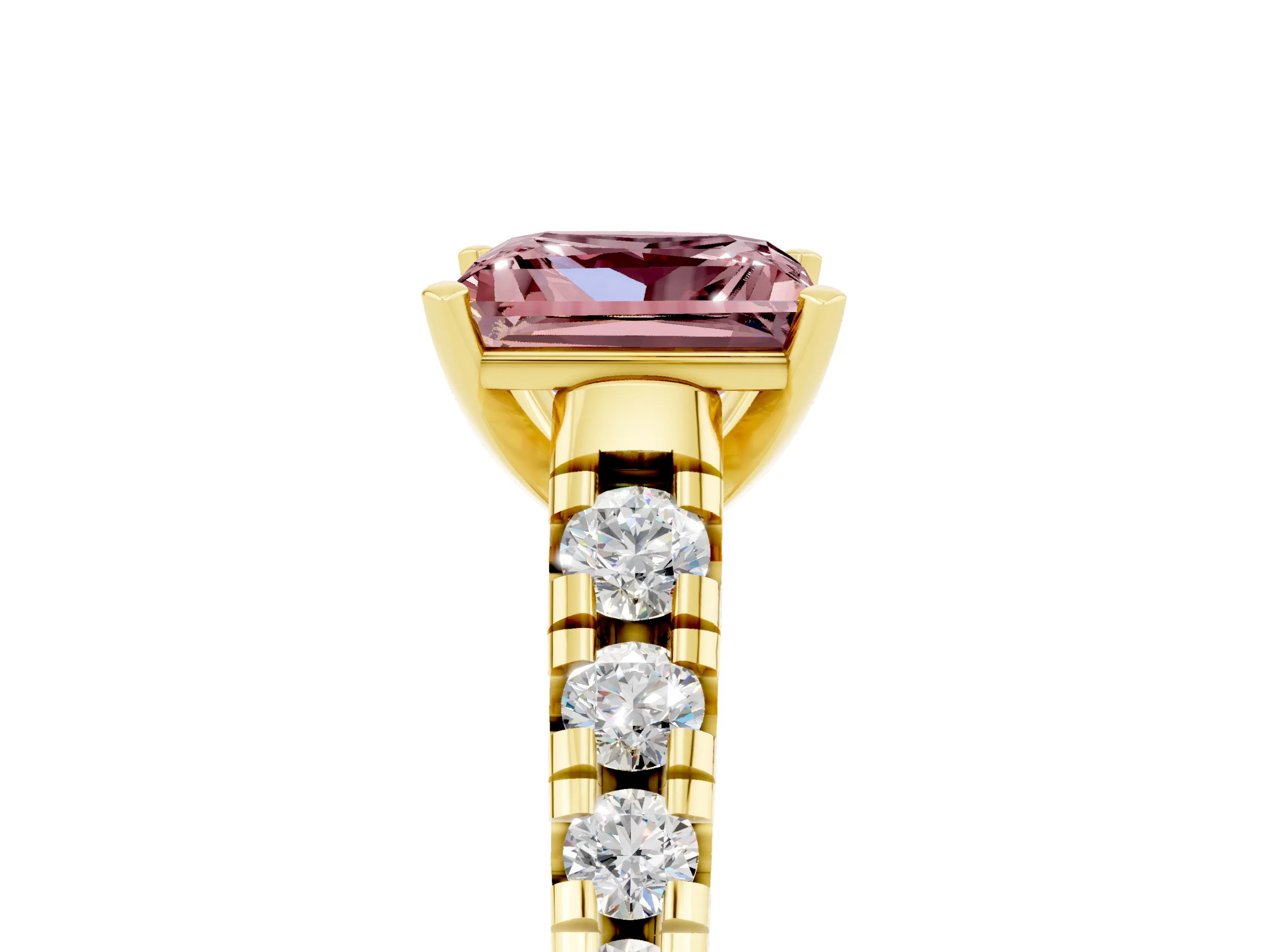 Yellow gold Princess Cut Morganite Solitaire Ring with Cathedral Setting and Pavé Band_5