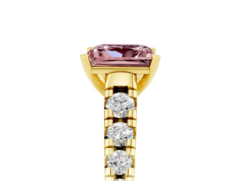 Yellow gold Princess Cut Morganite Solitaire Ring with Cathedral Setting and Pavé Band_5