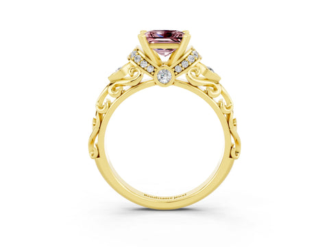 Yellow gold Princess Cut Morganite Solitaire Ring with Filigree Band and Four-Prong Setting_27
