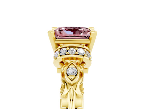 Yellow gold Princess Cut Morganite Solitaire Ring with Filigree Band and Four-Prong Setting_29