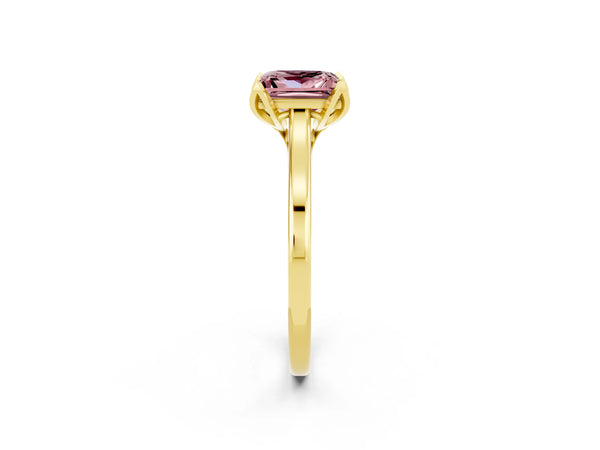 Yellow gold Princess Cut Morganite Solitaire Ring with Flower Prong Setting and Classic Band