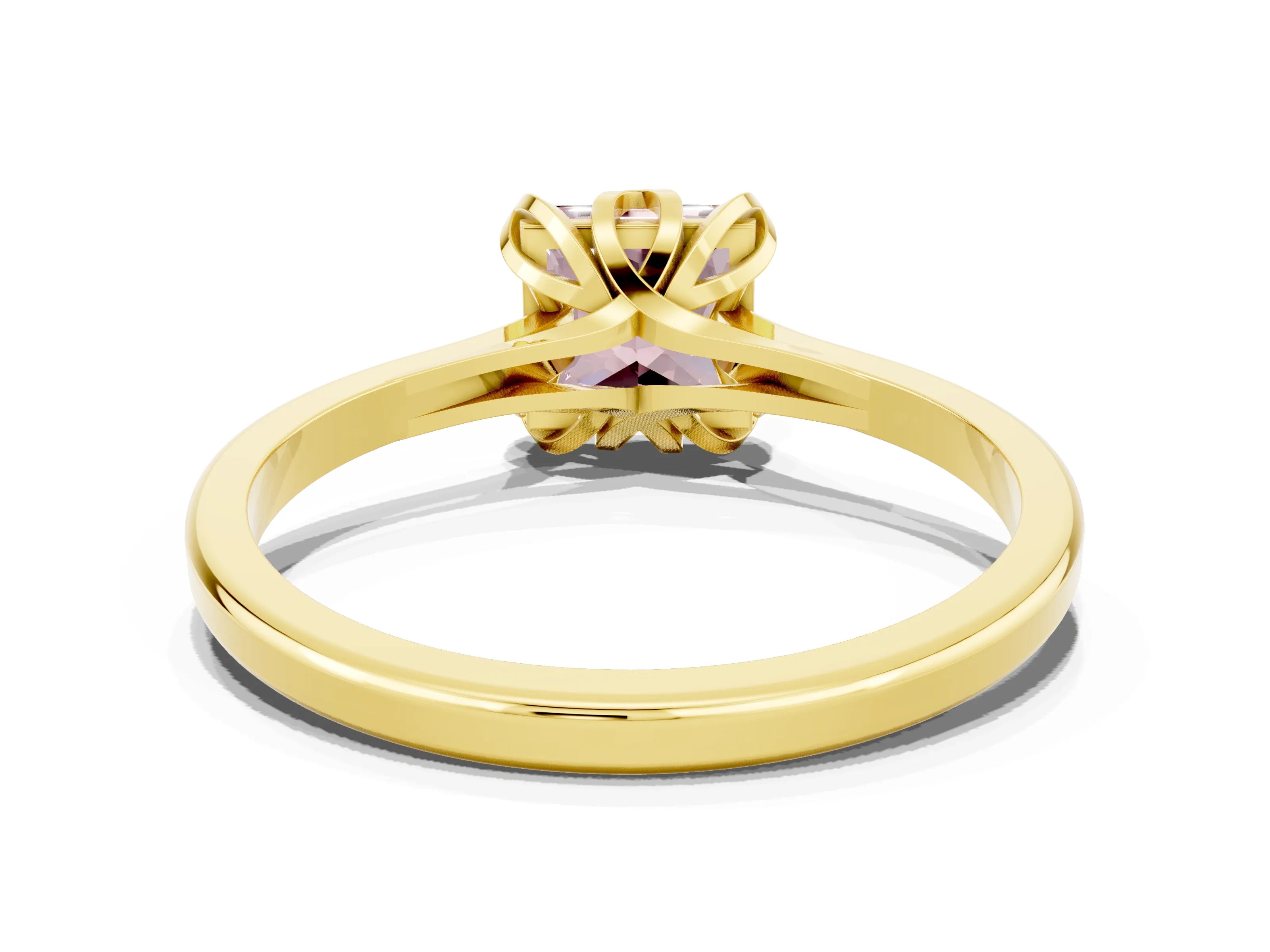Yellow gold Princess Cut Morganite Solitaire Ring with Flower Prong Setting and Classic Band_36