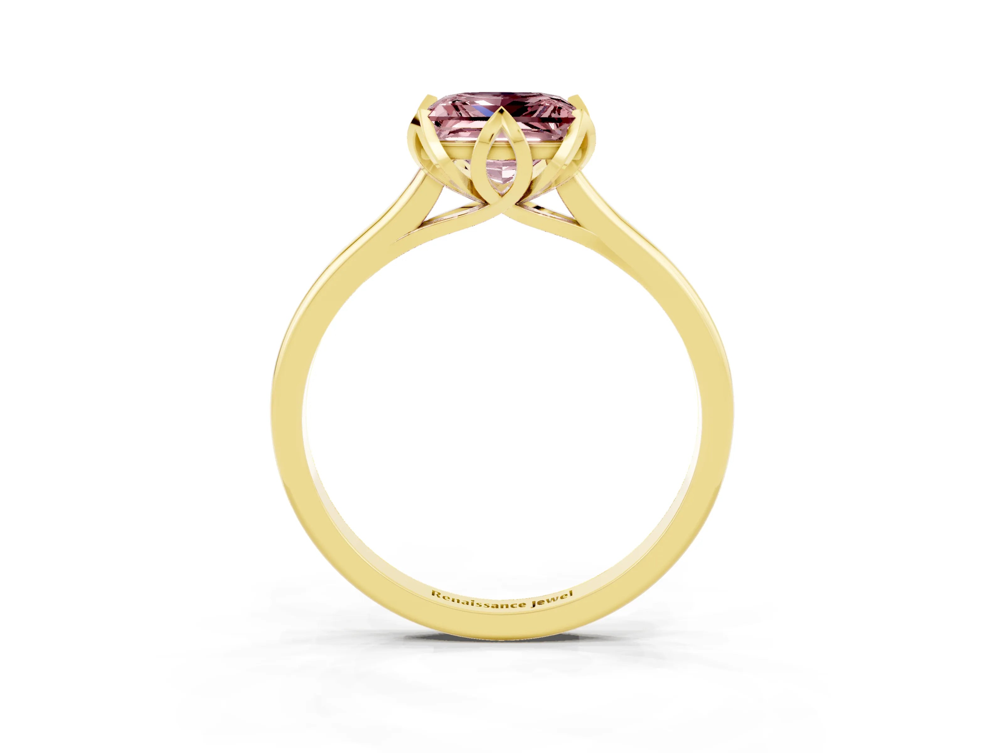 Yellow gold Princess Cut Morganite Solitaire Ring with Flower Prong Setting and Classic Band_39