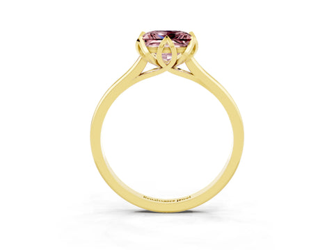 Yellow gold Princess Cut Morganite Solitaire Ring with Flower Prong Setting and Classic Band_39
