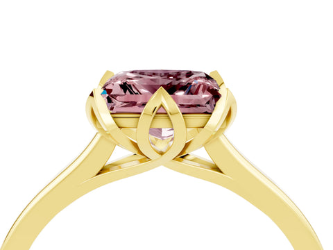 Yellow gold Princess Cut Morganite Solitaire Ring with Flower Prong Setting and Classic Band_40