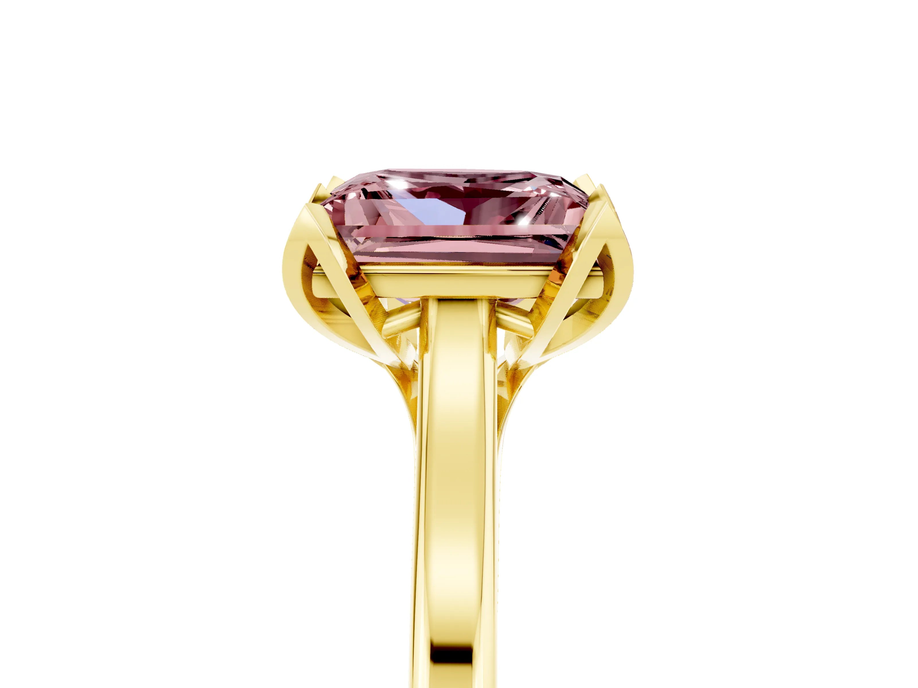 Yellow gold Princess Cut Morganite Solitaire Ring with Flower Prong Setting and Classic Band_41