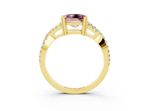 Yellow gold Princess Cut Morganite Solitaire Ring with Four-Prong Setting and Twisted Pavé Band_3