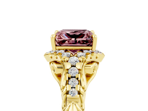 Yellow gold Princess Cut Morganite Solitaire Ring with Hidden Halo and Pavé Band_17