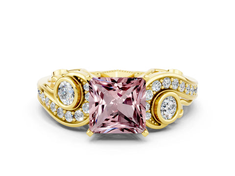 Yellow gold Princess Cut Morganite Solitaire Ring with Milgrain Pavé Band and Four-Prong Setting_24