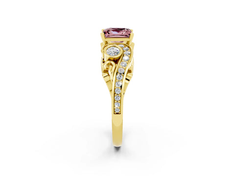 Yellow gold Princess Cut Morganite Solitaire Ring with Milgrain Pavé Band and Four-Prong Setting_26