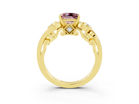 Yellow gold Princess Cut Morganite Solitaire Ring with Milgrain Pavé Band and Four-Prong Setting_27