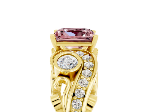 Yellow gold Princess Cut Morganite Solitaire Ring with Milgrain Pavé Band and Four-Prong Setting_29