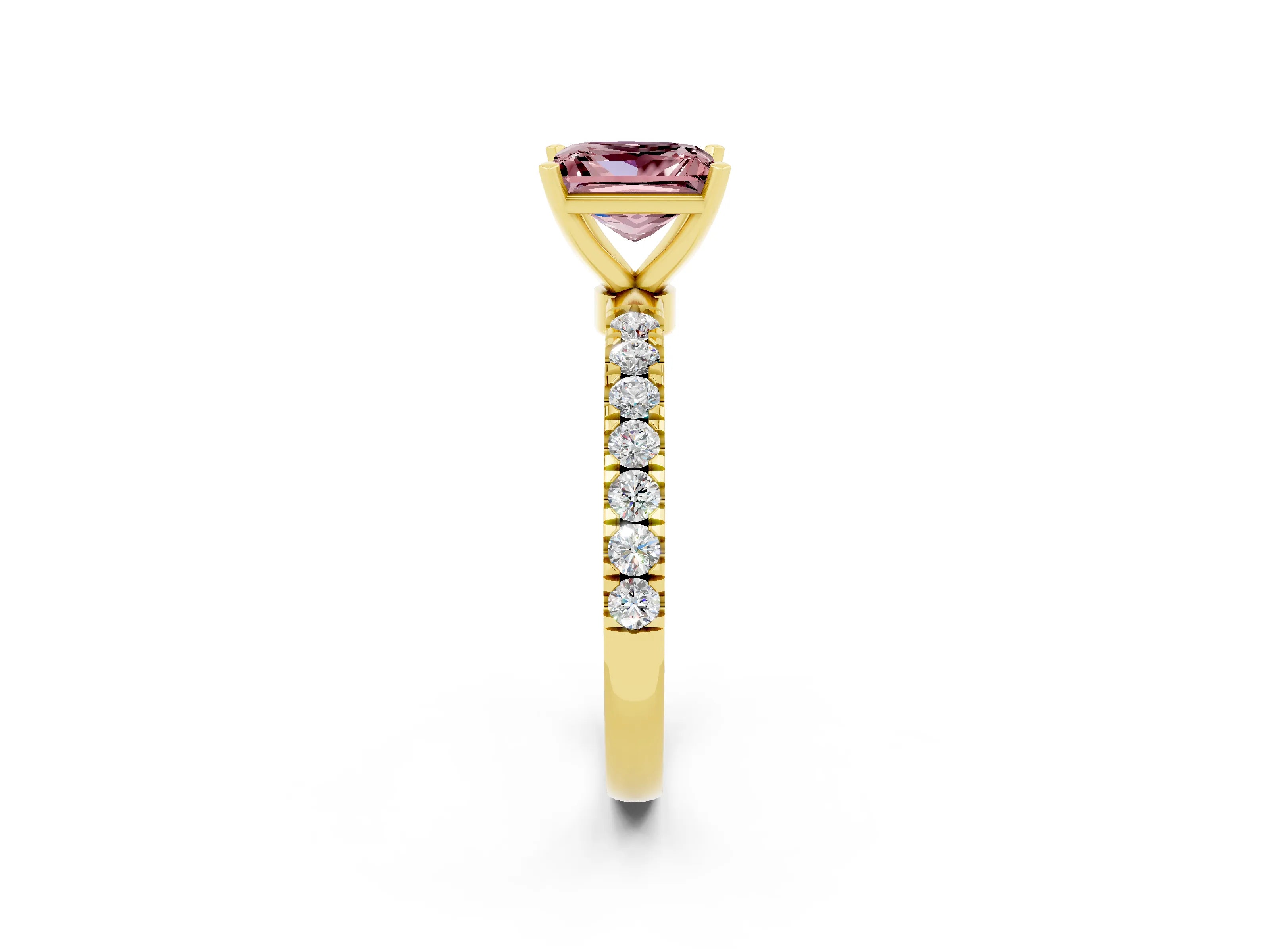 Yellow gold Princess Cut Morganite Solitaire Ring with Pavé Accents and Four-Prong Setting_2