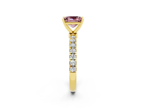 Yellow gold Princess Cut Morganite Solitaire Ring with Pavé Accents and Four-Prong Setting_2